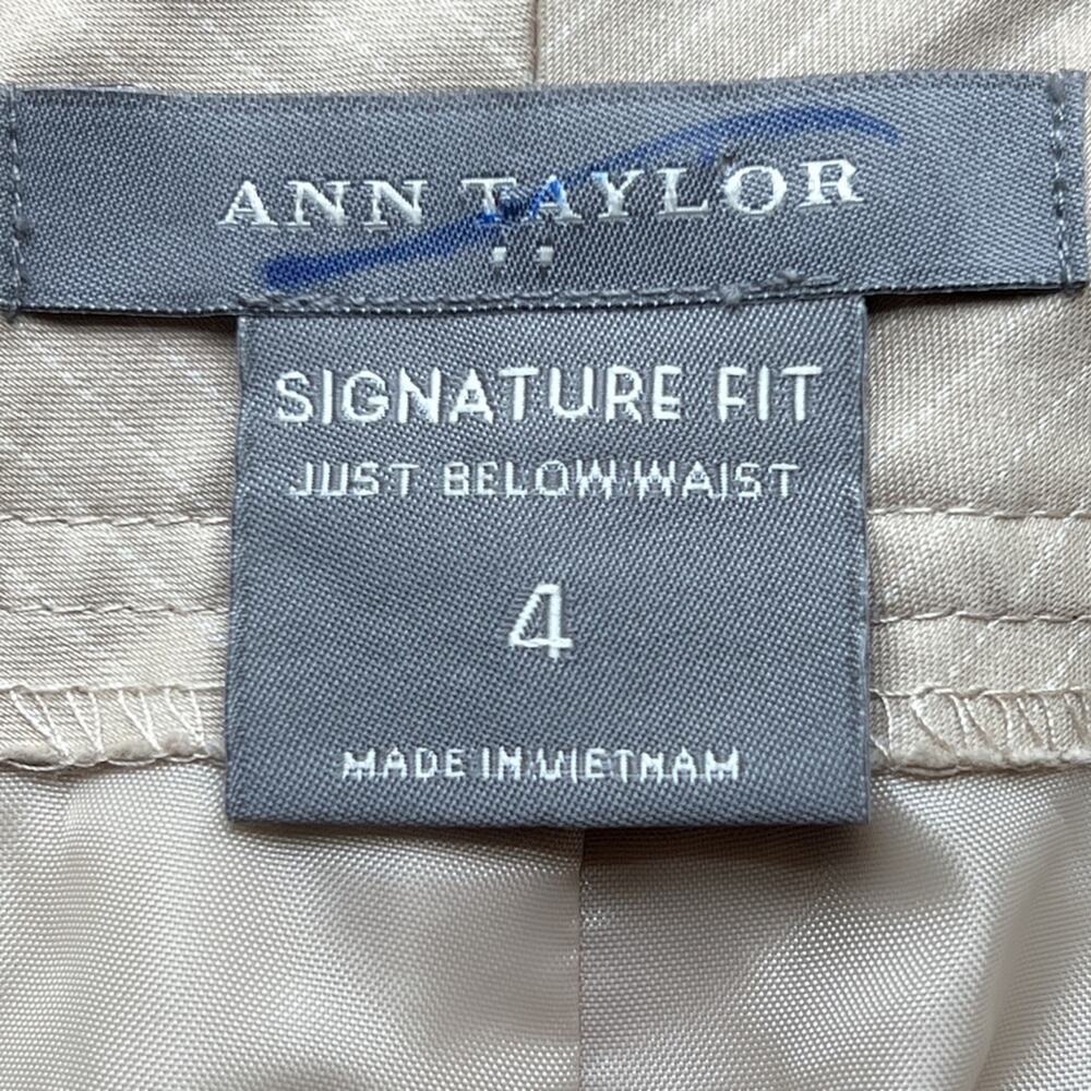 Ann Taylor Signature‎ Fit Tan w/ White  Pinstripe Wide Leg Trousers Lined Size 4 - Picture 8 of 9
